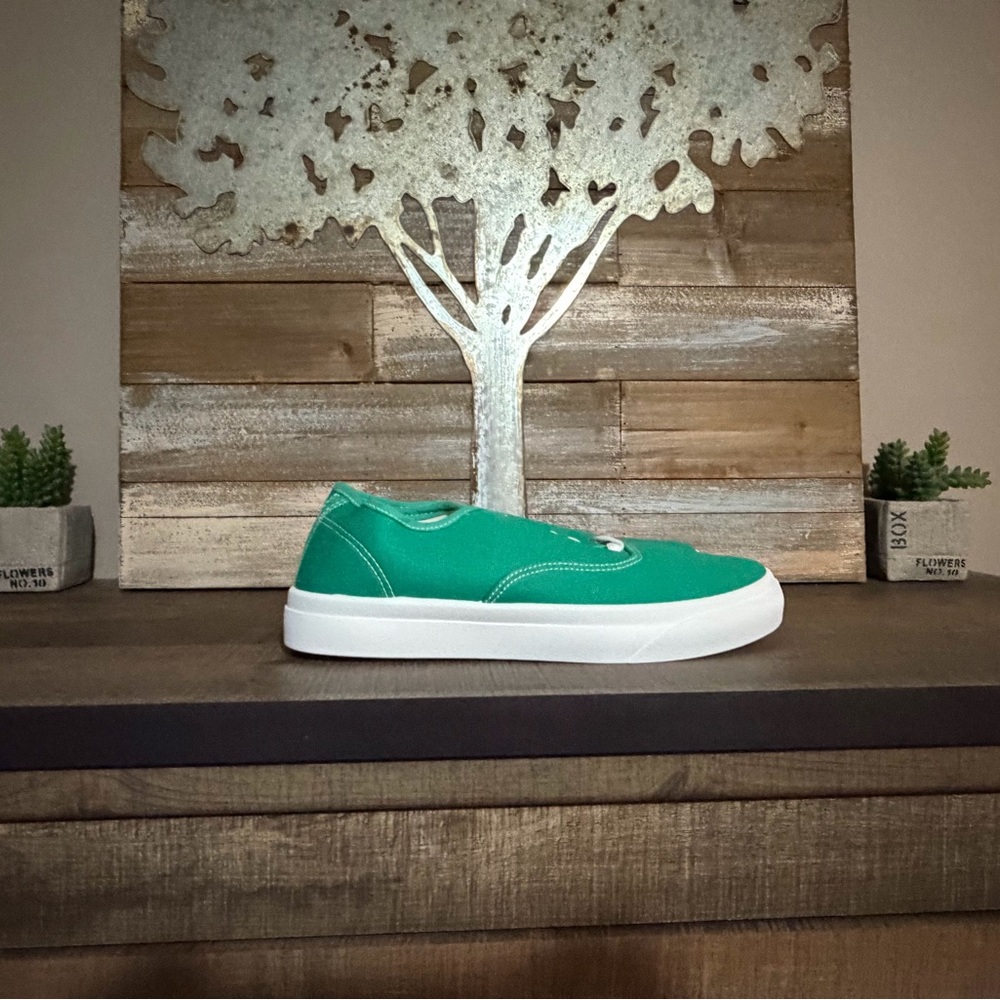 Classic Green Canvas Slip-On Sneakers - Women's Casual Shoe - Picture 3 of 9